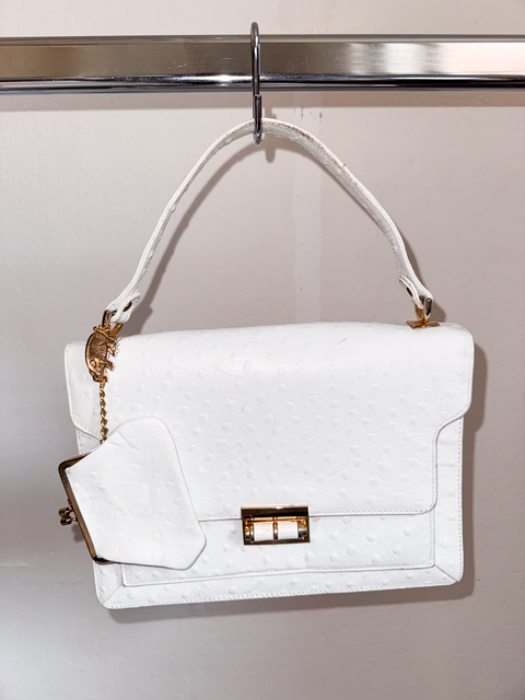s0112 white ostrich leather bag with coin purse