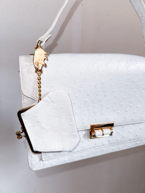 s0112 white ostrich leather bag with coin purse
