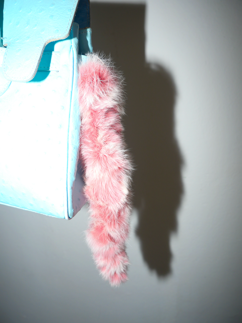 s0130 firkin bag with pink rabbit keychain