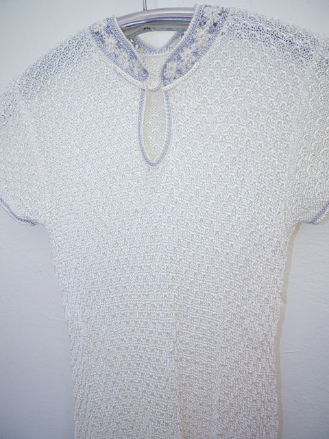 1980's mandarin viscose crochet top