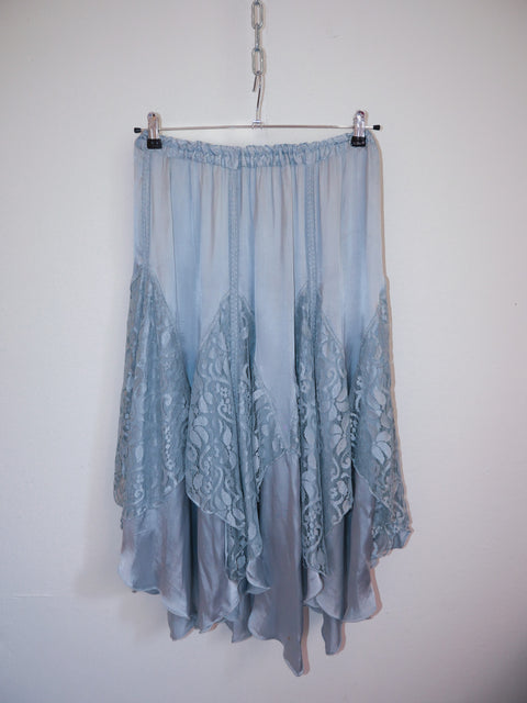 1980's light blue satin lace panel maxi skirt