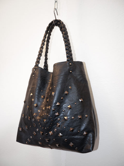2000's black studded leather hobo bag