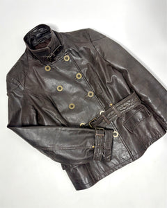 90’s double breasted high neck leather jacket