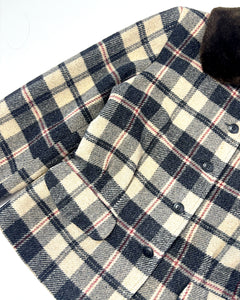 Plaid peplum wool jacket with fur collar