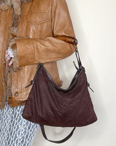 Wood horn handle slouchy bag