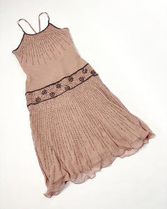 Beaded silk dropped waist dress