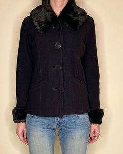 Fur collar light wool jacket