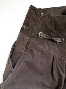 Brown cotton bubble skirt with buckle details