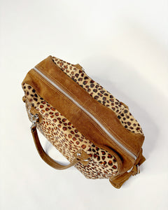 Large leopard pony hair suede bag