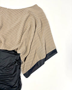 Drapey polkadot top with fitted wide waist