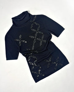 90’s turtleneck sequined short sleeve top