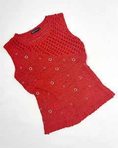 Grommet studded sleeveless knit tank top