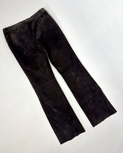 Low rise dark brown suede bootcut pants