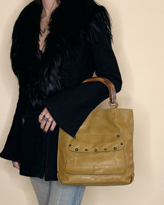 Italian wooded handle studded bag