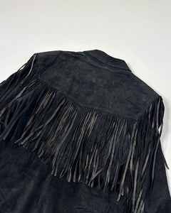 Long fringe black suede jacket