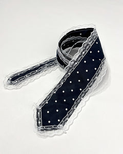 Lace upcycled polkadot tie in navy black