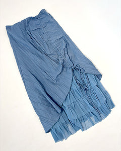 Dusty blue asymmetric ruched maxi skirt