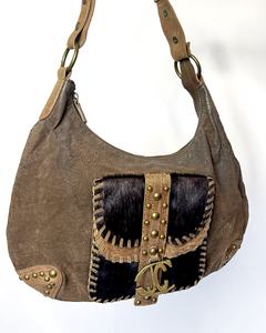 Roberto Cavalli pony hair studded shoulder bag