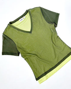 Military green mesh layered baby tee