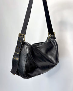 Eyelet studded leather shoulder bag