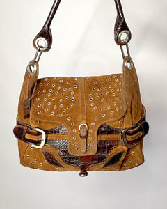 Grommet studded suede 90’s buckle bag
