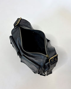 Eyelet studded leather shoulder bag