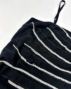 90’s asymmetric pearl embroidered striped dress