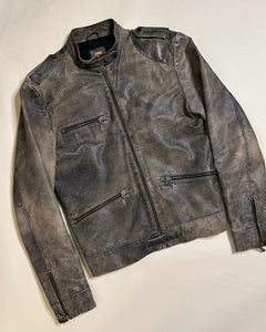 Worn leather biker jacket