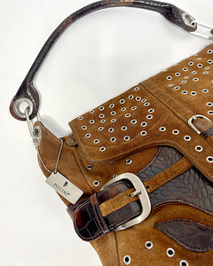 Grommet studded suede 90’s buckle bag