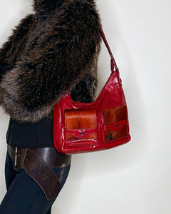 Red cowhide leather bag