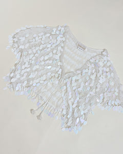 Cascading sequins & pearls silk top