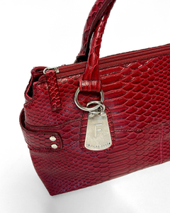 Burgundy silver detailed snake skin leather bag