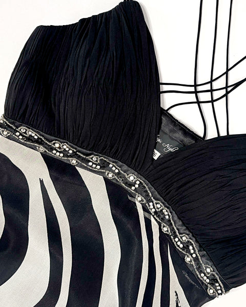 Zebra silk midi party dress