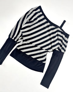 Striped asymmetric off shoulder top