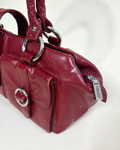 Cherry red leather buckle bag