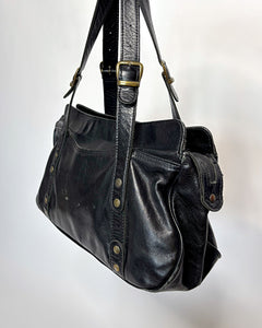 Large studded leather shoulder bag