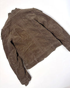 Corduroy studded utility bomber jacket with patches