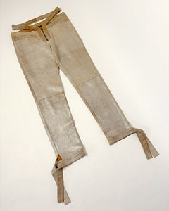 Cut out low rise silver metallic leather pants