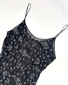 Pearl embroidered sheer 90’s slip dress