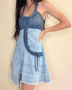 Asymmetric distressed denim dress