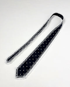 Lace upcycled polkadot tie in navy black