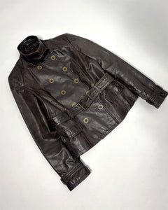 90’s double breasted high neck leather jacket