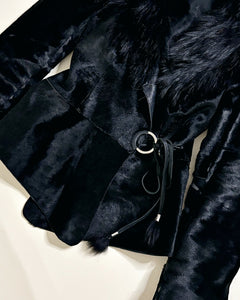 Pony hair asymmetric leather jacket