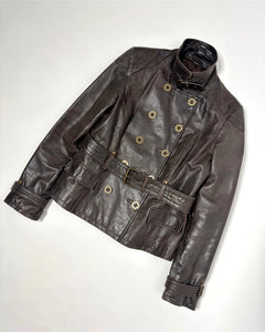 90’s double breasted high neck leather jacket
