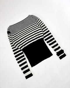 Stripes rib knit wide waist long sleeve top