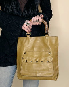 Italian wooded handle studded bag