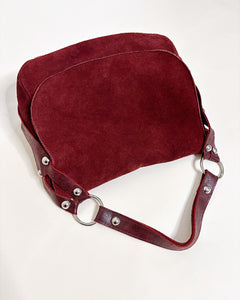 Cherry red studded suede bag