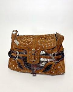Grommet studded suede 90’s buckle bag