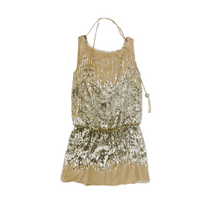 Sequined dropped waist draped silk mini dress