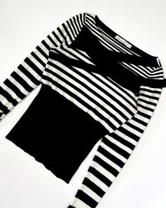 Stripes rib knit wide waist long sleeve top